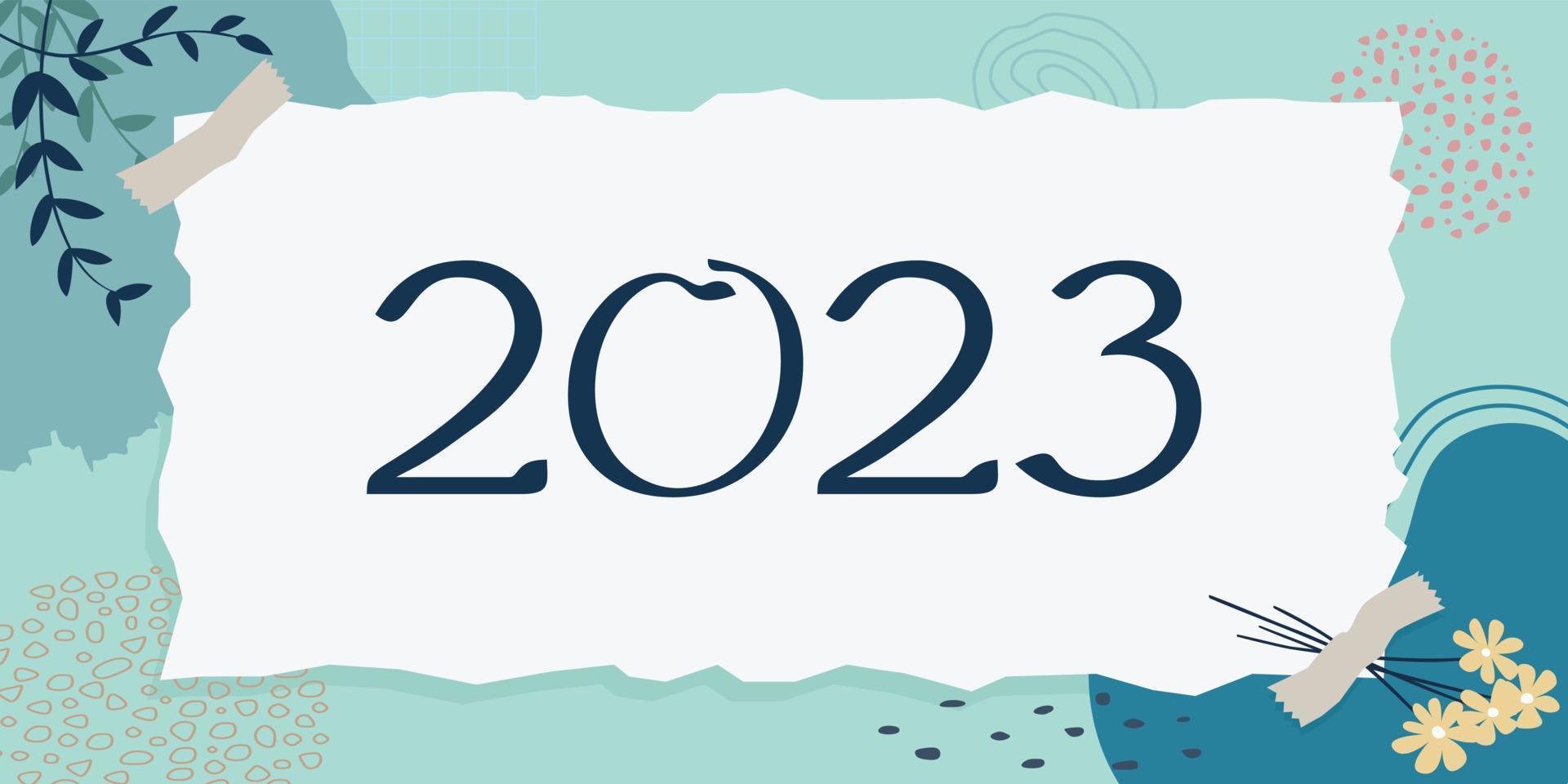 Happy New Year 2023 on Paper Aesthetic beauty memphis background vector