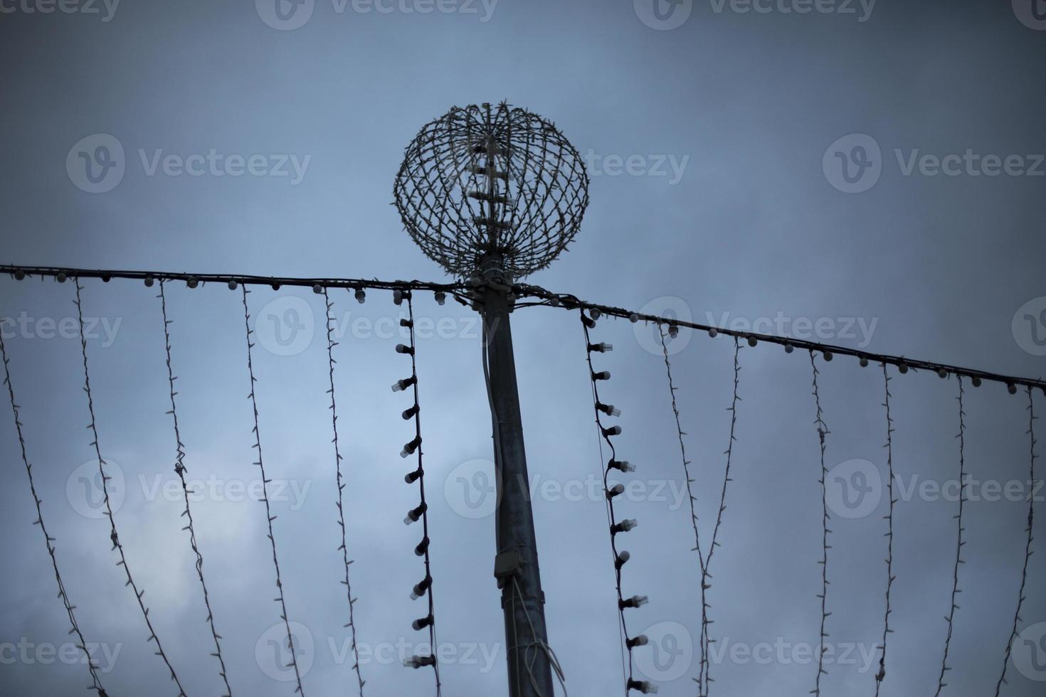 Electrical wires and pole. City light. Electric infrastructure in city. photo