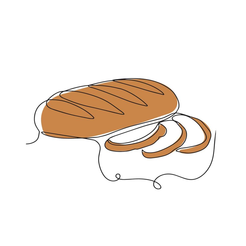 One continuous line drawing of long loaf bread. Simple black line sketch of French baguette, bakery and cafe concept good for logo. Vector illustration.