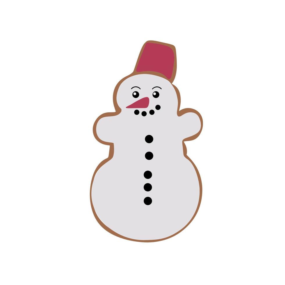 pan de jengibre en forma de muñeco de nieve. muñeco de nieve de chocolate ilustración vectorial aislado sobre fondo blanco vector