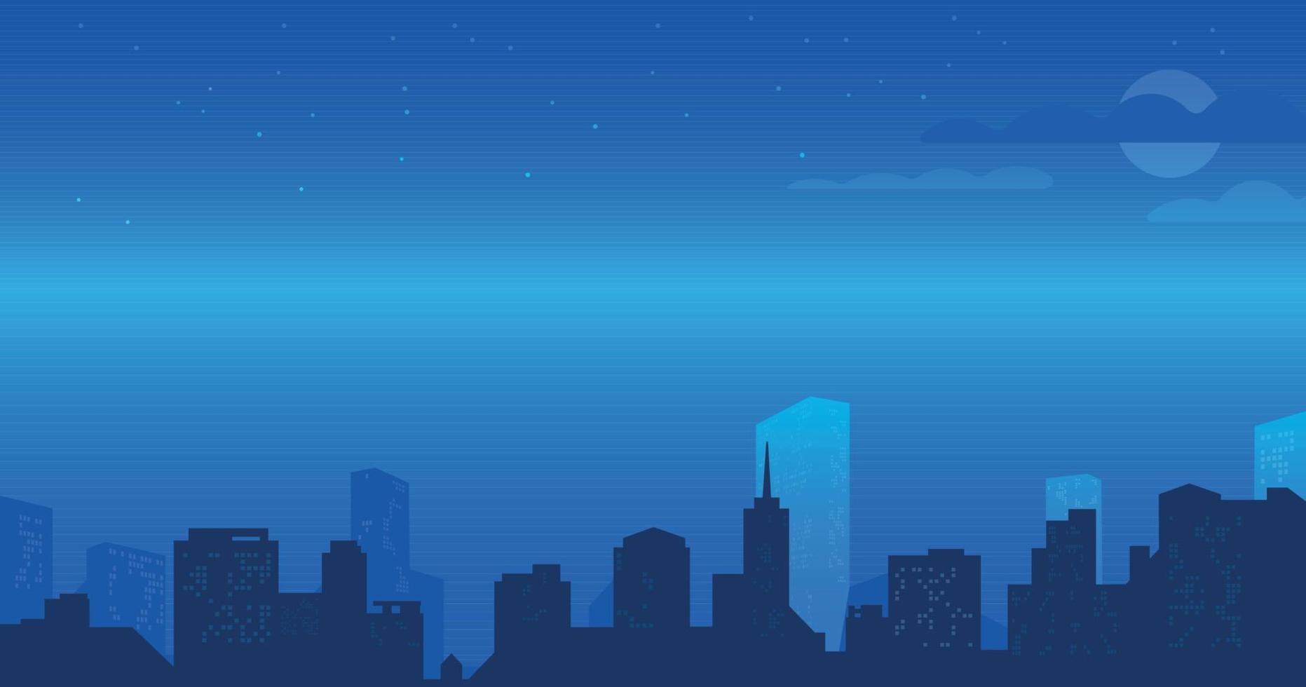 Night city landscape. The city at night. Vector illustration on a blue background.