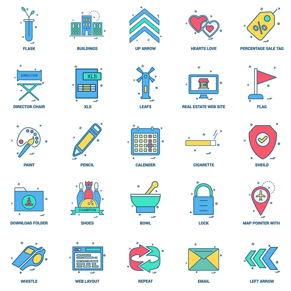 25 Business Concept Mix Flat Color Icon set vector