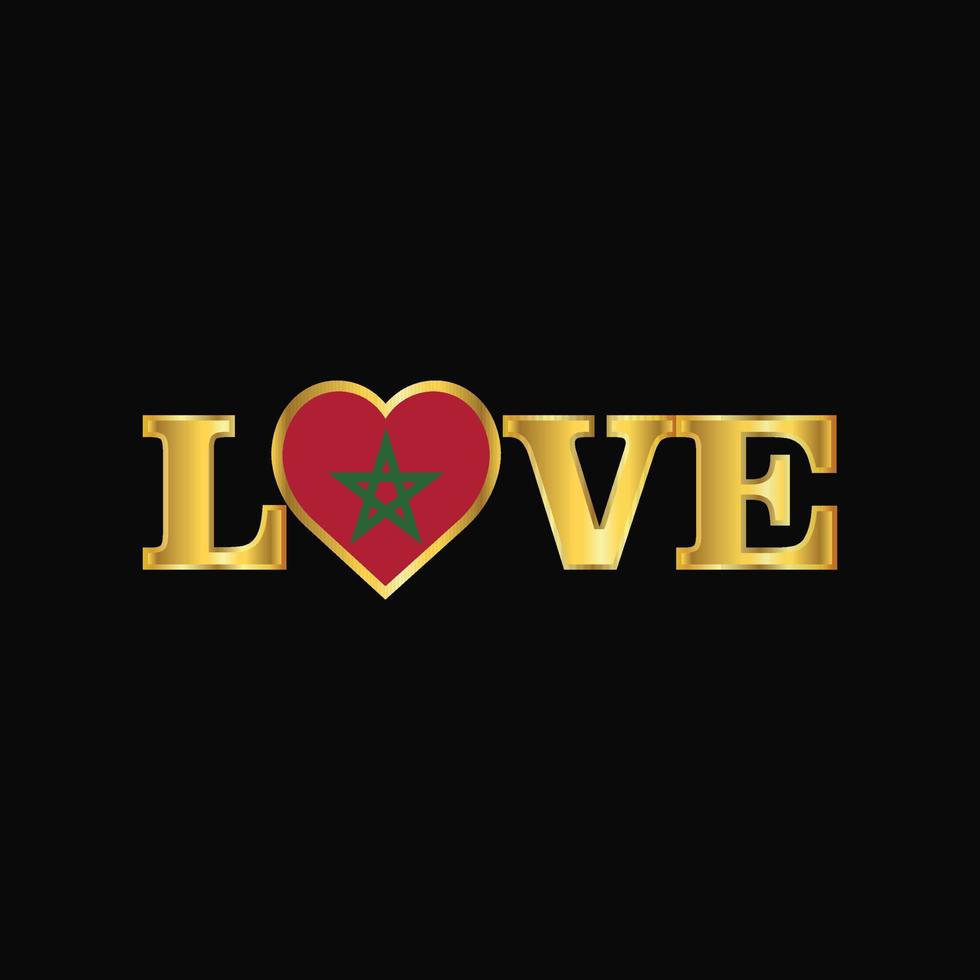 vector de diseño de bandera de marruecos de tipografía de amor dorado
