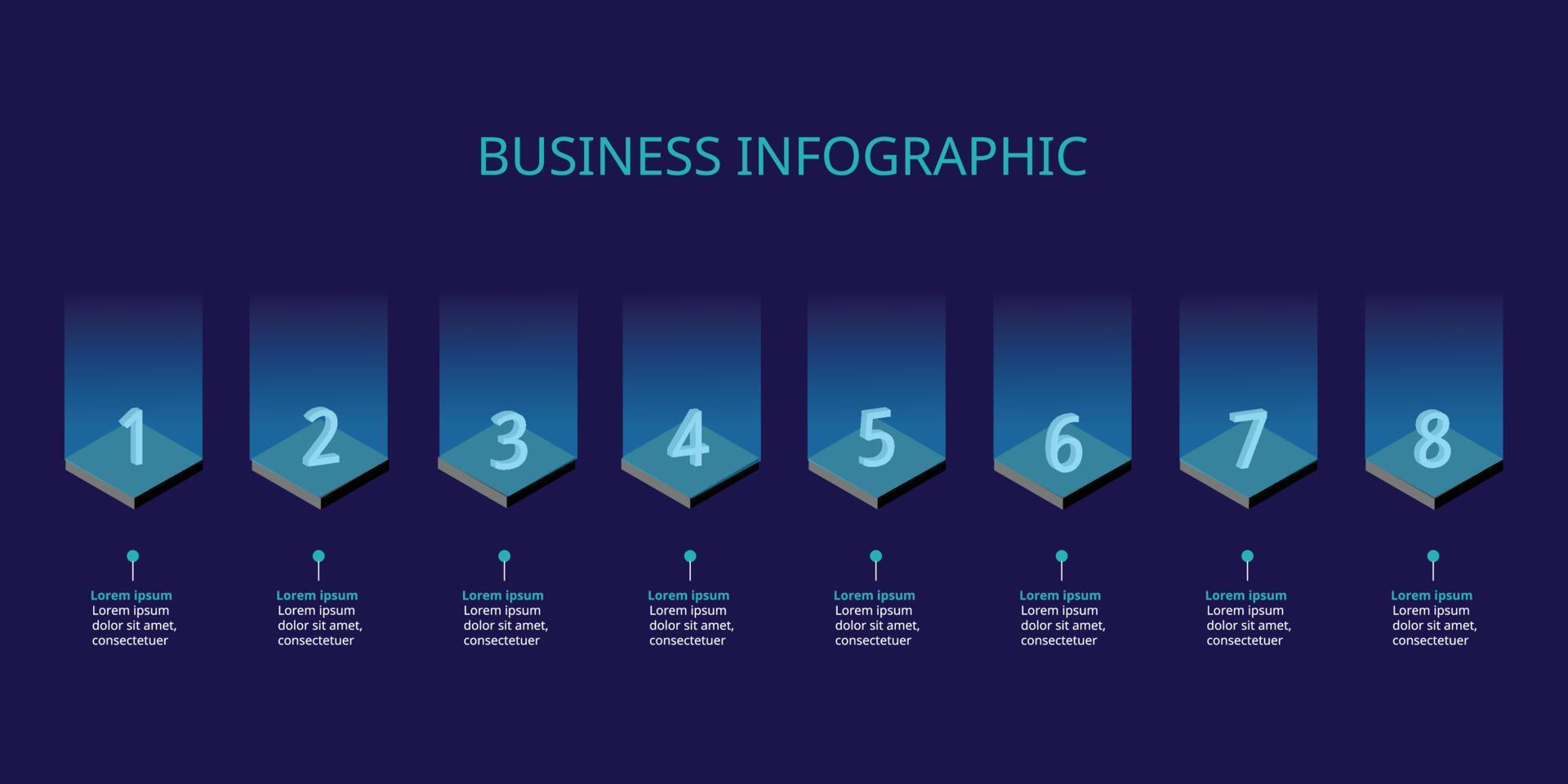 step number chart template for infographic for presentation for 8 element with blue light vector