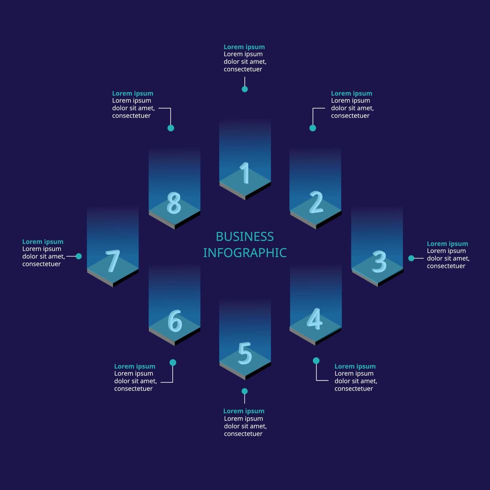 step number chart template for infographic for presentation for 8 element with blue light vector