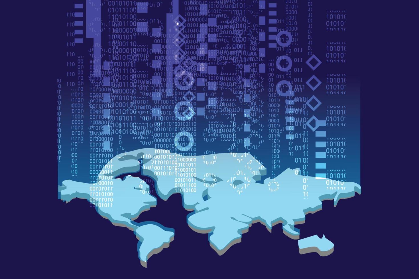 código de luz de red azul del mapa mundial y fondo de tecnología abstracta de seguridad de datos vector