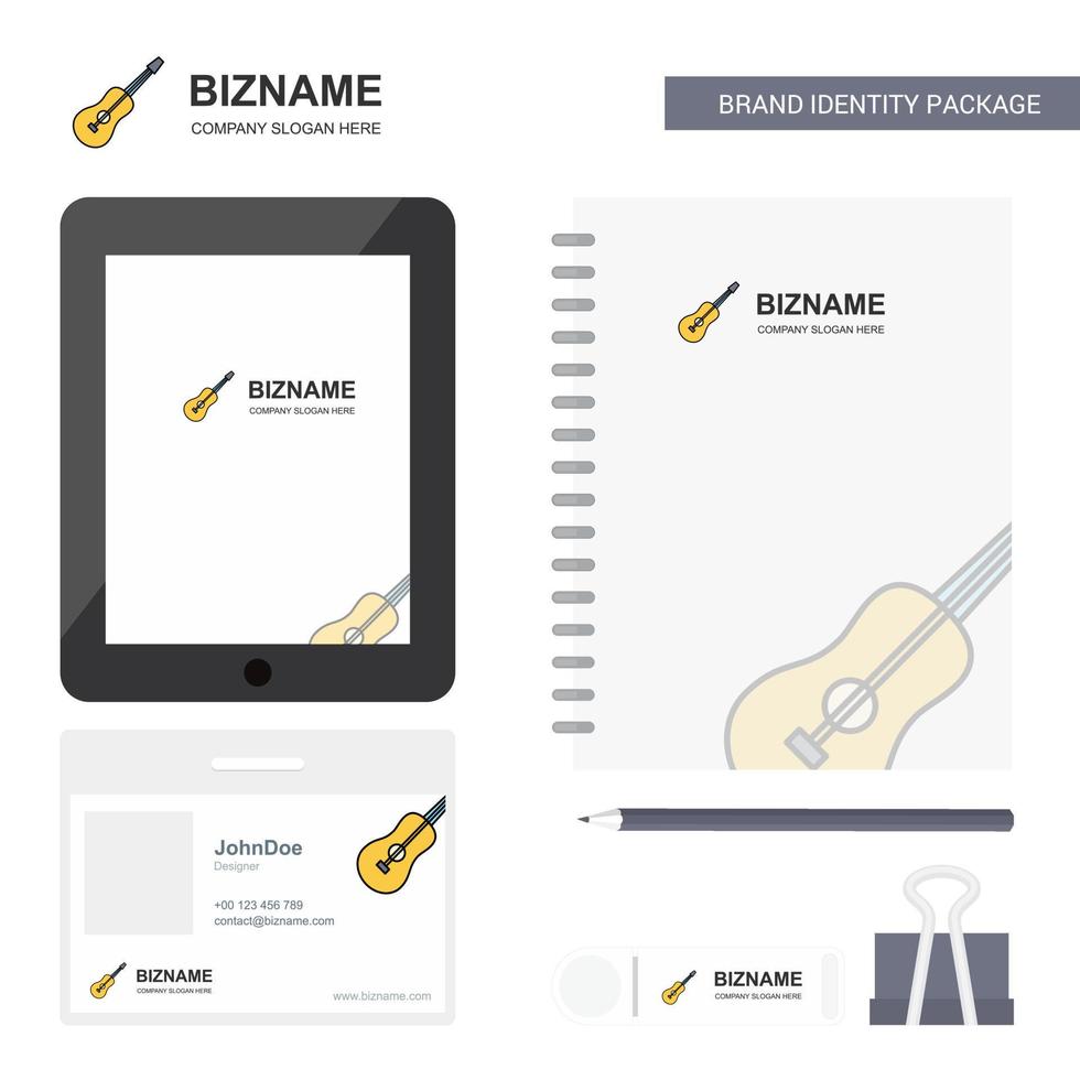Guitar Business Logo Tab App Diary PVC Employee Card and USB Brand Stationary Package Design Vector Template