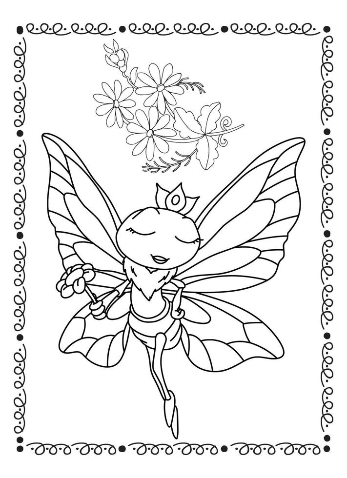 página para colorear de flores y mariposas para niños vector