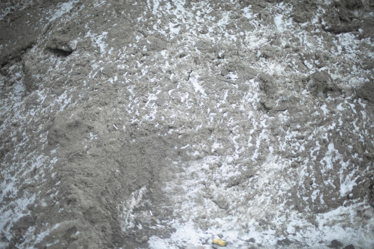 Texture is dirty snow. Snow on side of road. Pollution in city is in detail. photo