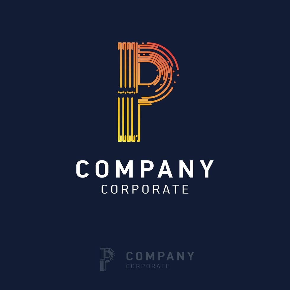 P company logo design with visiting card vector