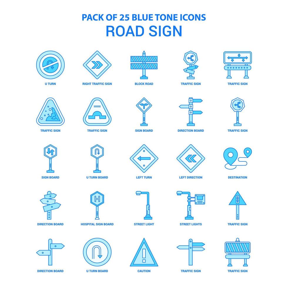 señal de tráfico paquete de iconos de tono azul 25 conjuntos de iconos vector