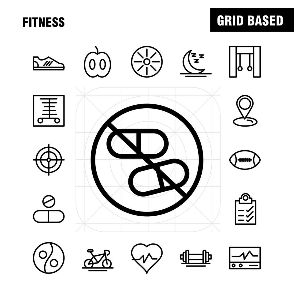 paquete de iconos de línea de fitness para diseñadores y desarrolladores iconos de escáner médico monitor de estadísticas fitness médico salud gimnasio vector