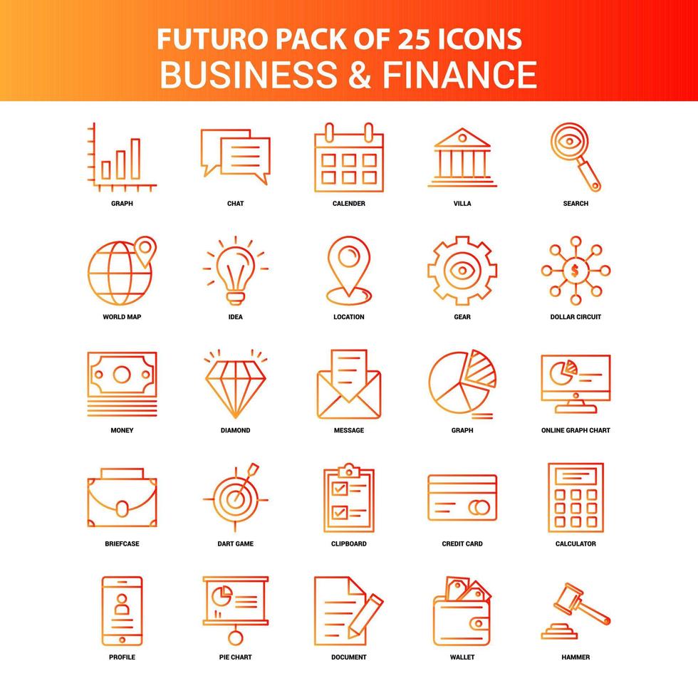 naranja futuro 25 conjunto de iconos de negocios y finanzas vector