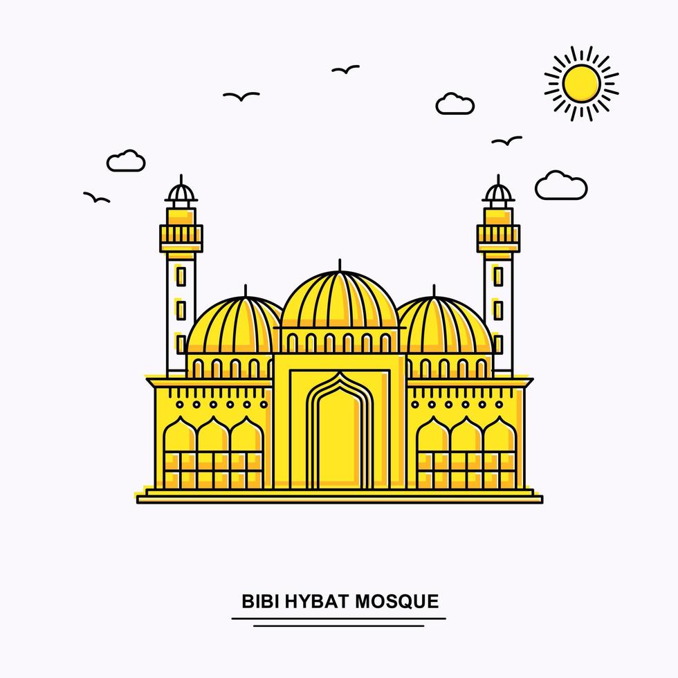 BIBI HYBAT MOSQUE Monument Poster Template World Travel Yellow illustration Background in Line Style with beauture nature Scene vector