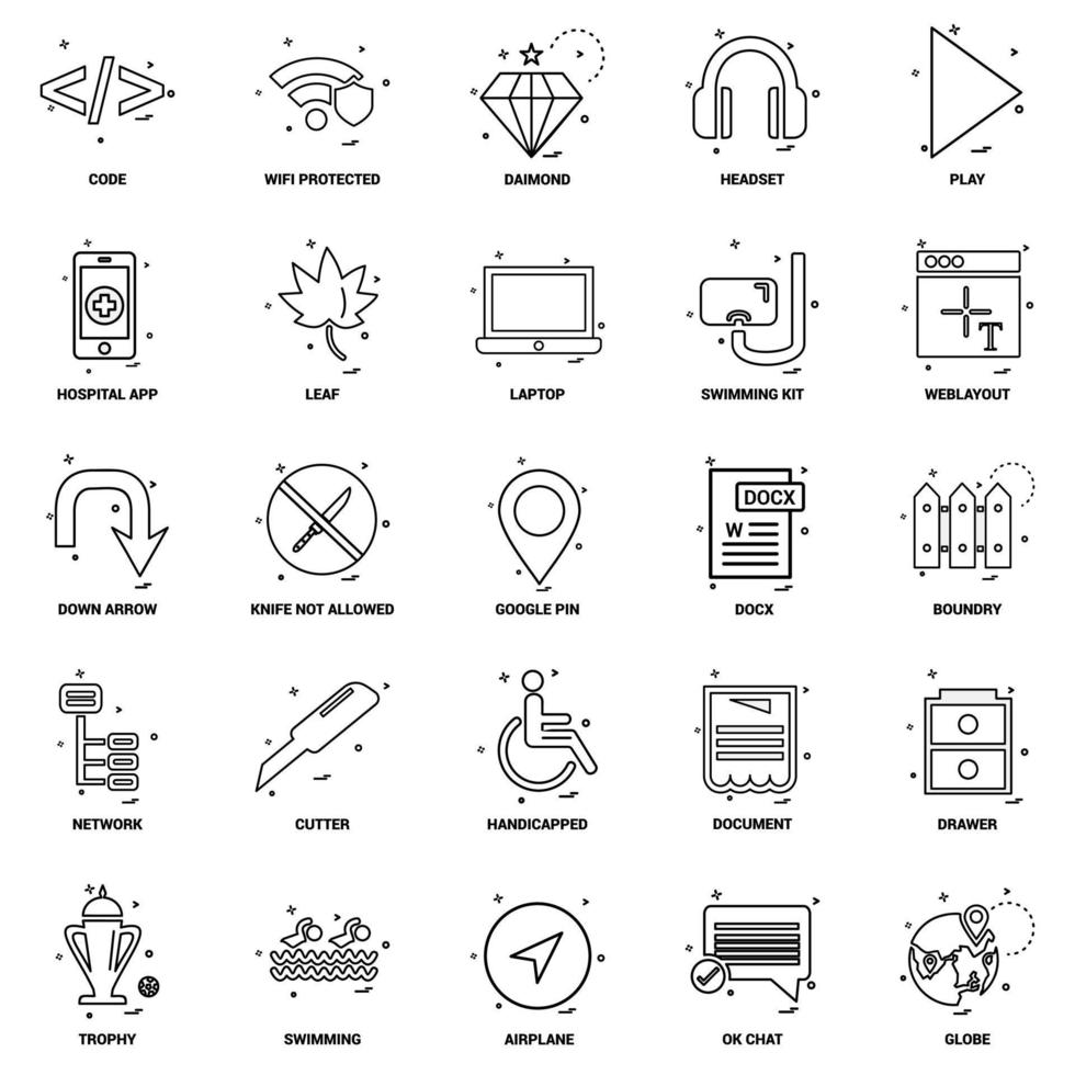 25 conjunto de iconos de línea de mezcla de concepto de negocio vector