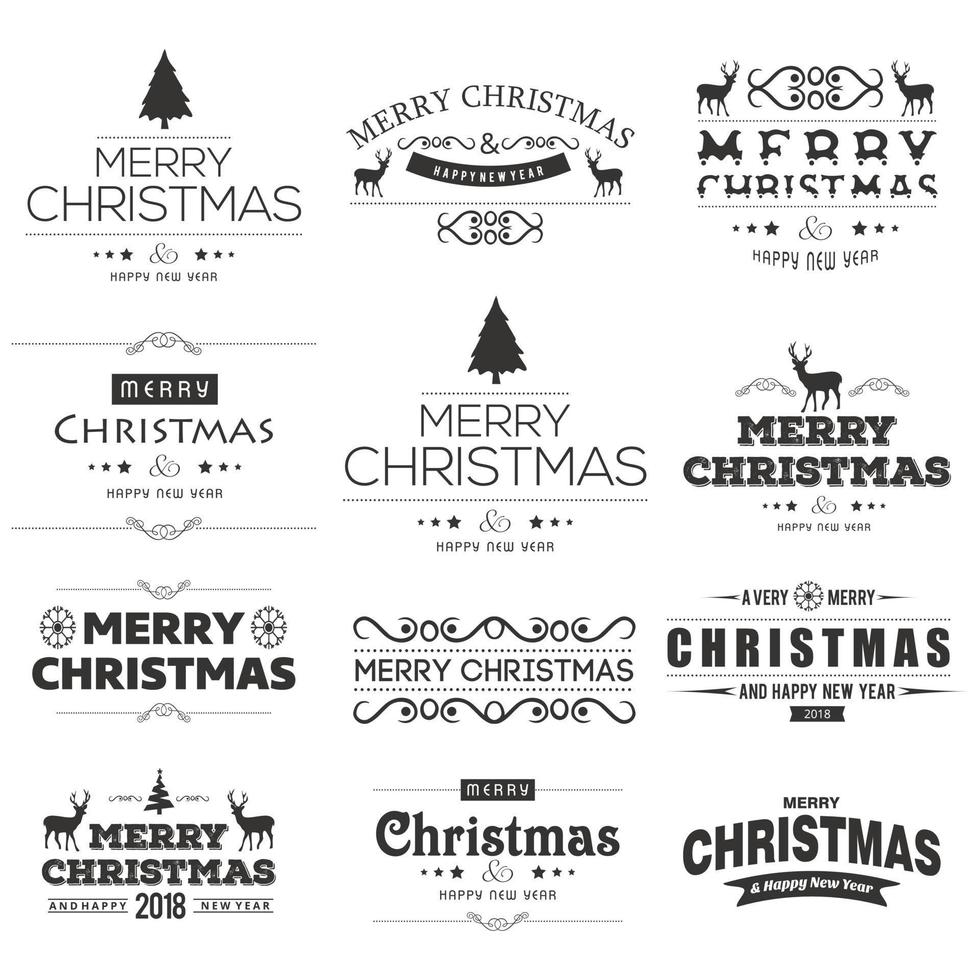 Merry Christmas typography set vector