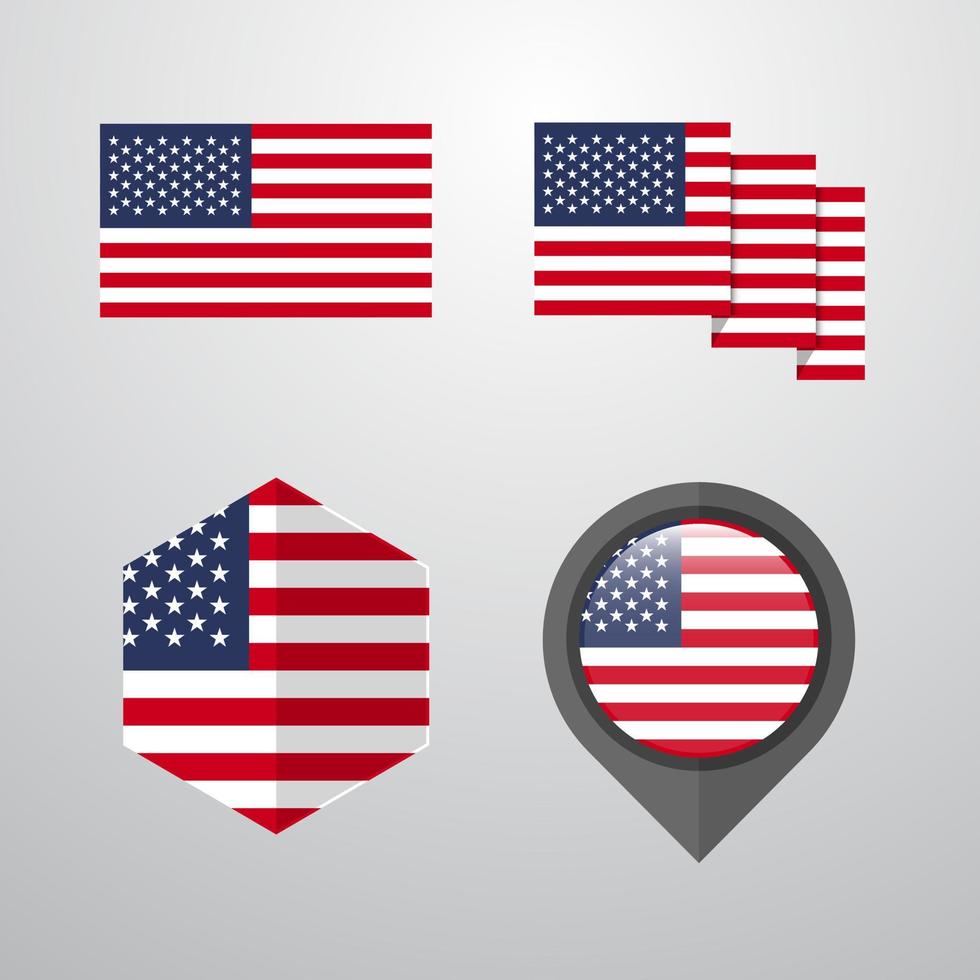 United States of America flag design set vector