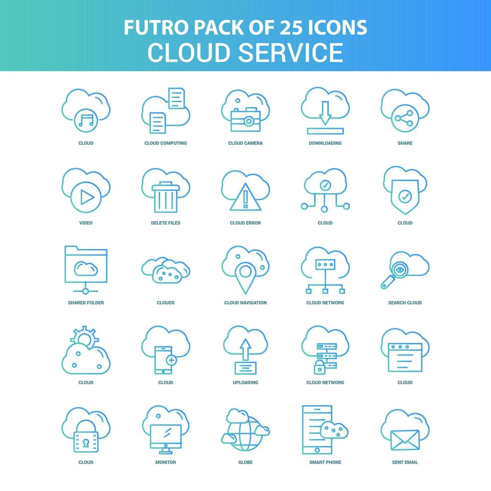 25 Green and Blue Futuro Cloud Service Icon Pack vector