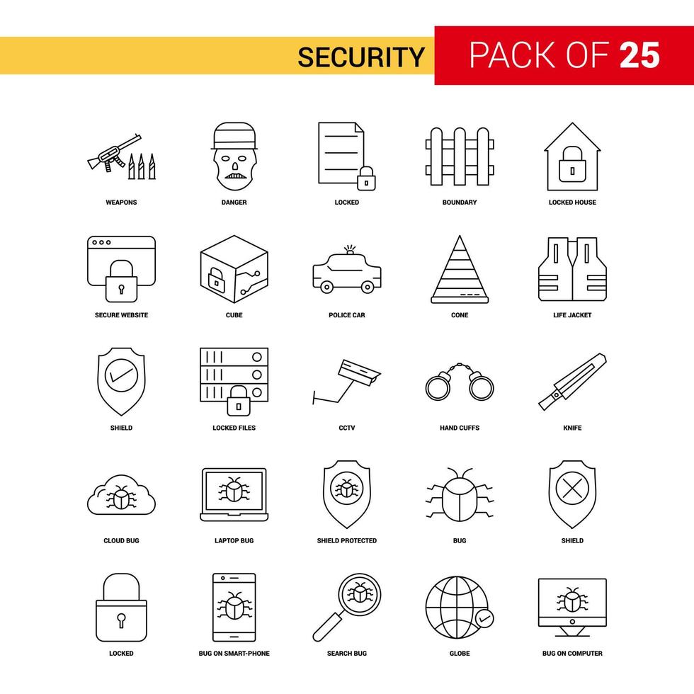 Security Black Line Icon 25 Business Outline Icon Set vector