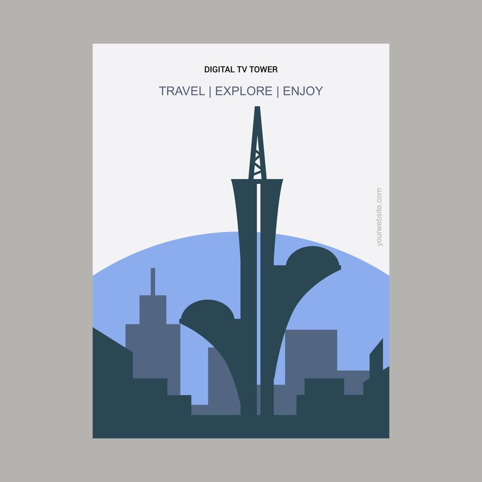 Digital Tv Tower Brasilia Brazil Vintage Style Landmark Poster Template vector