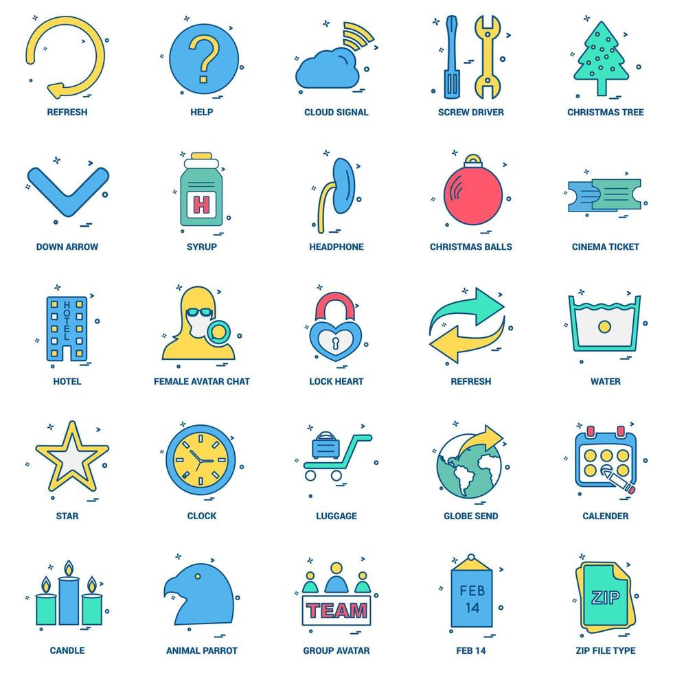 25 Business Concept Mix Flat Color Icon set vector