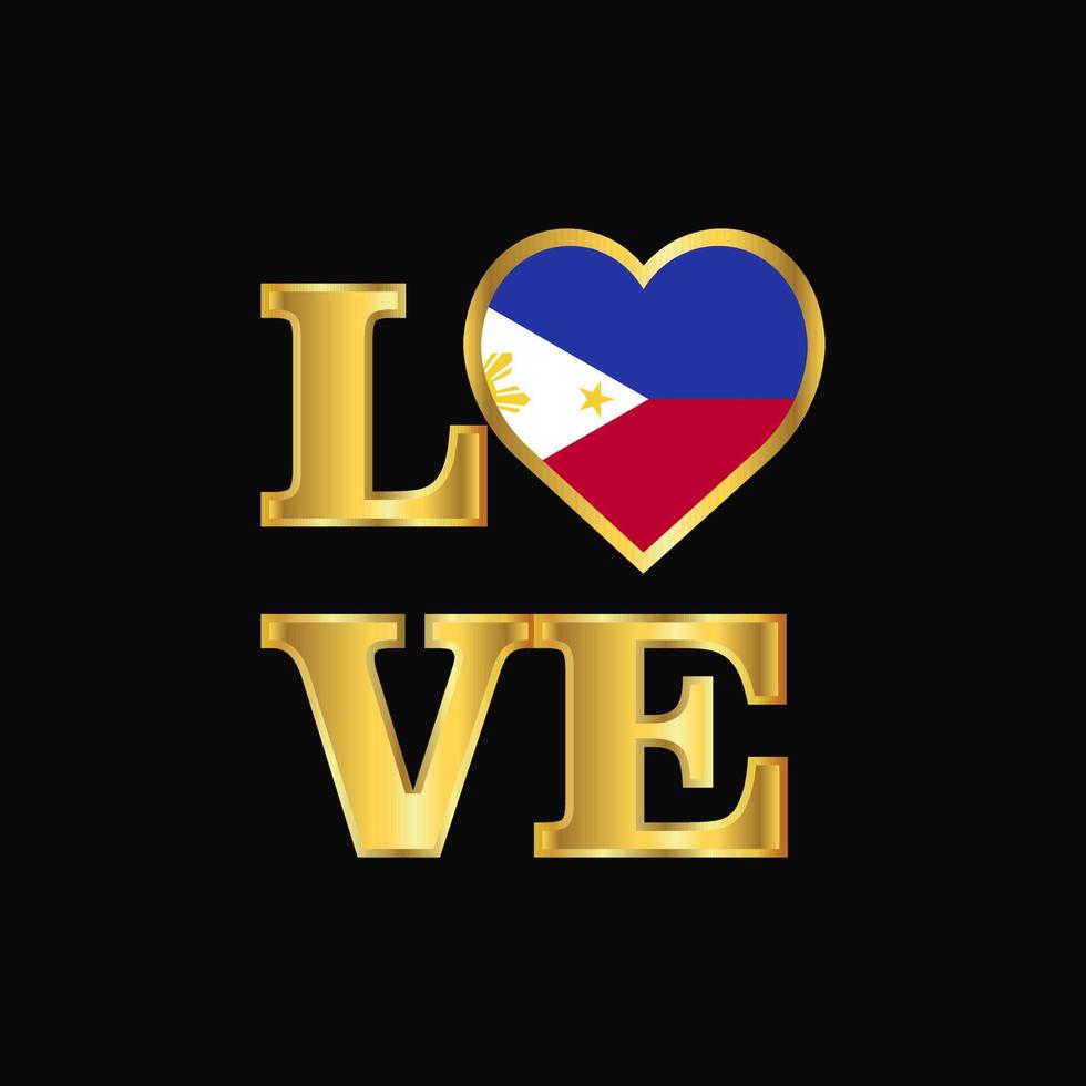 amor tipografía filipinas bandera diseño vector oro letras