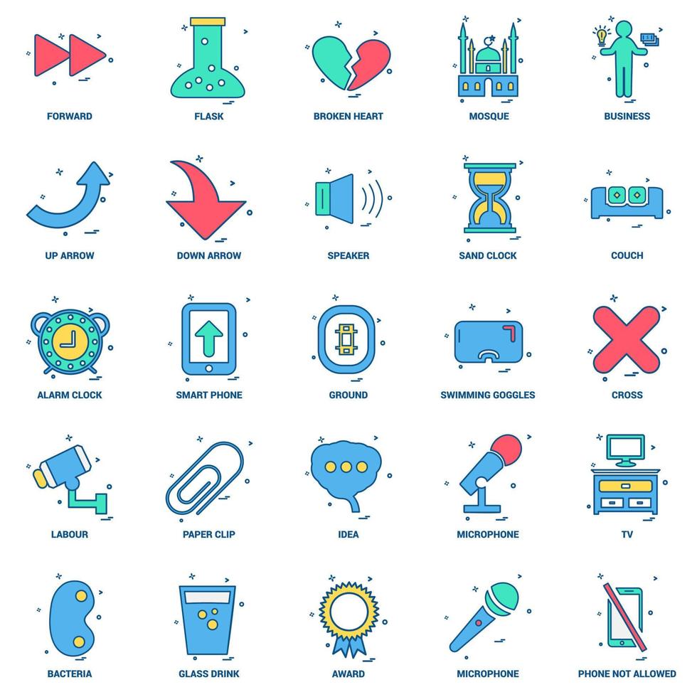 25 conjunto de iconos de color plano de mezcla de concepto de negocio vector