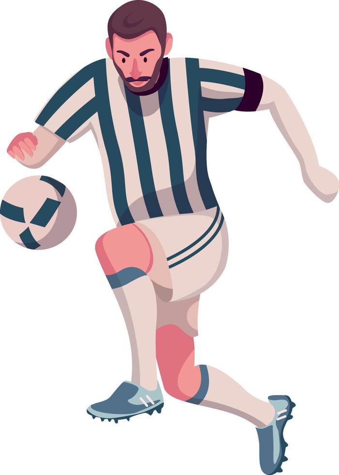 Soccer player striker playing with the ball. Vector illustration
