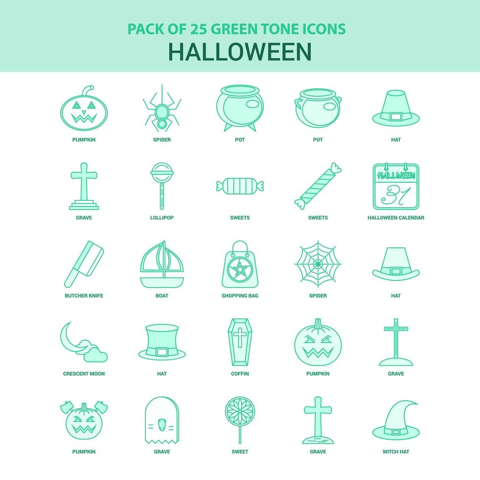 25 Green Halloween Icon set vector