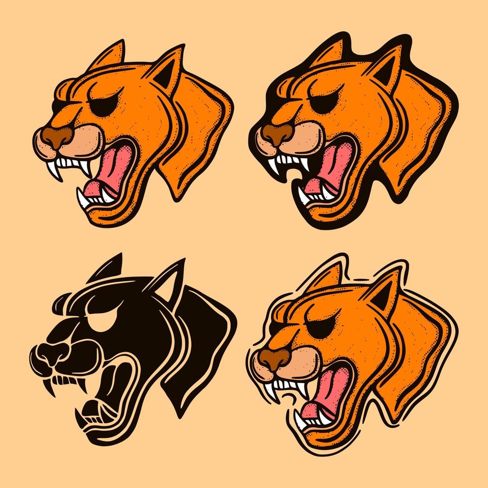 Collection set Black panther Illustration hand drawn sketch doodle for tattoo, stickers, logo, etc vector