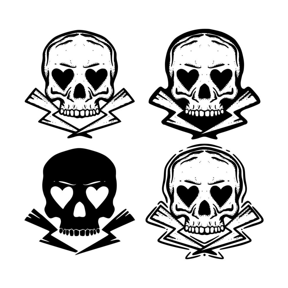 Collection set Skull Illustration hand drawn sketch doodle for tattoo, stickers, logo, etc vector