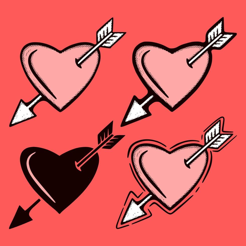 Collection set Heart arrow Illustration hand drawn sketch doodle for tattoo, stickers, logo, etc vector