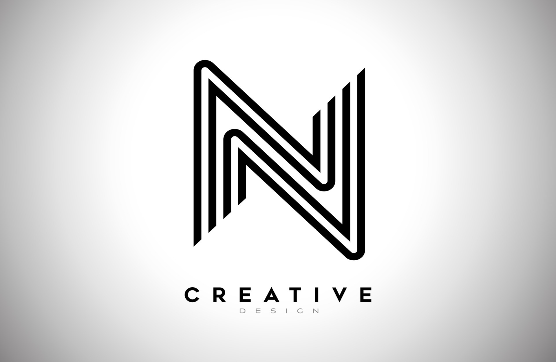 Lines Letter N Logo with Black Lines and Monogram Creative Style Design