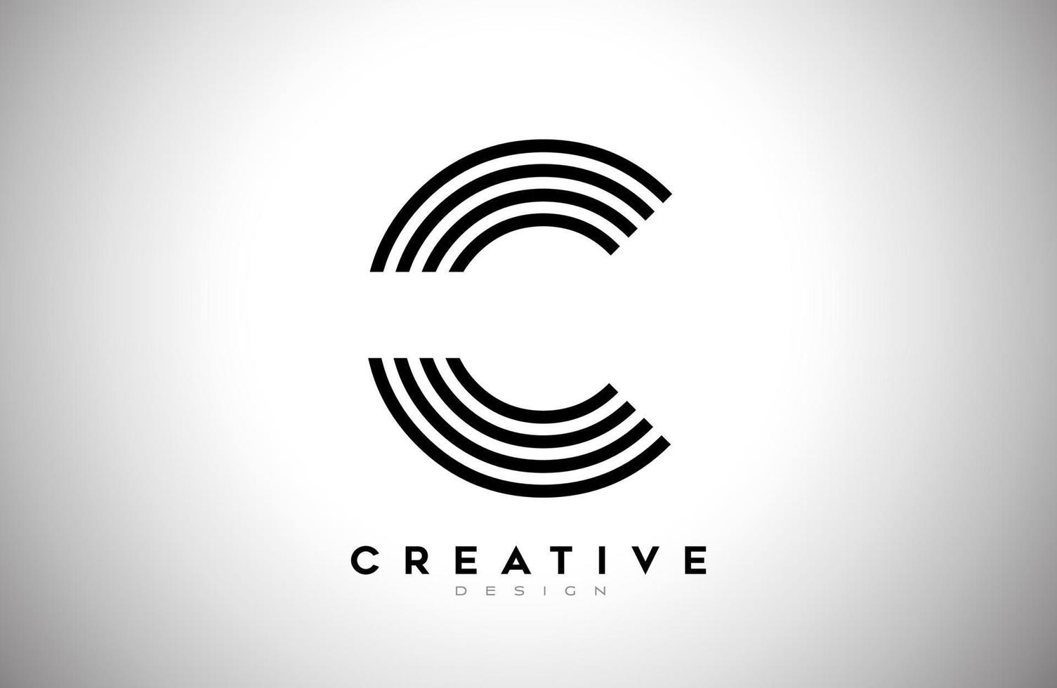 Lines Letter C Logo with Black Lines and Monogram Creative Style Design Vector