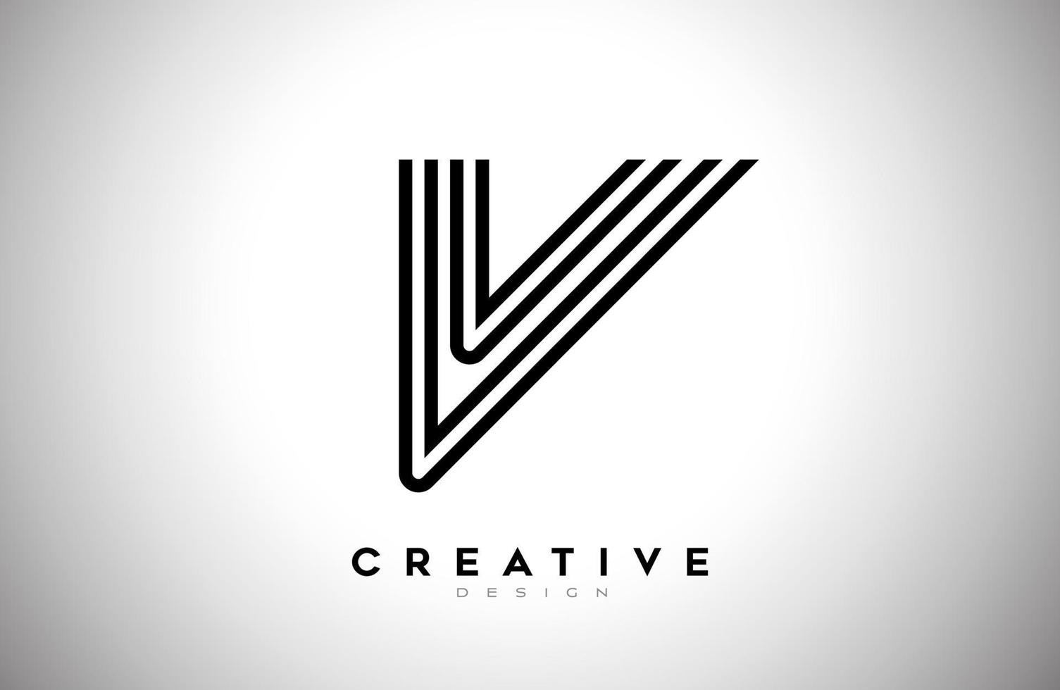 Lines Letter V Logo with Black Lines and Monogram Creative Style Design Vector