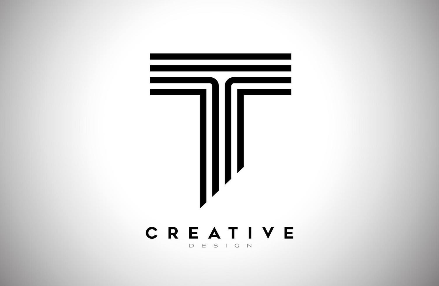 Lines Letter T Logo with Black Lines and Monogram Creative Style Design Vector