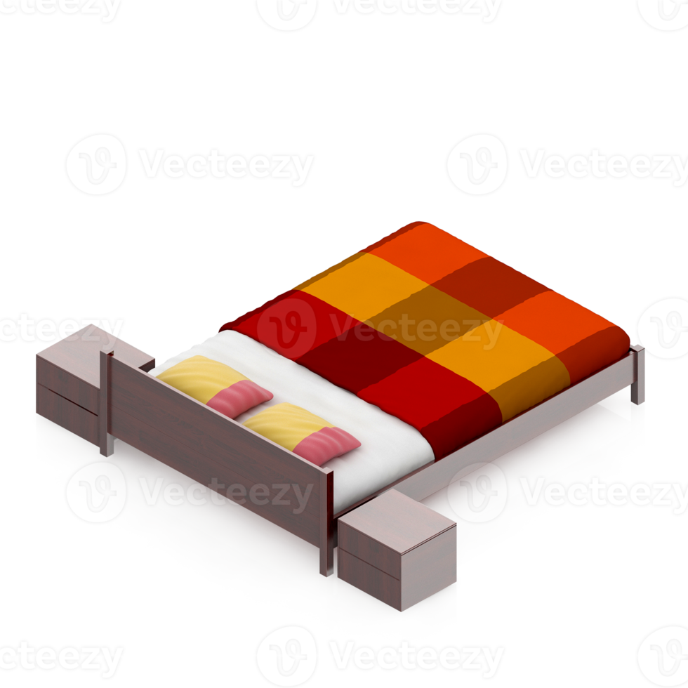 Isometric Bedroom 3D render png