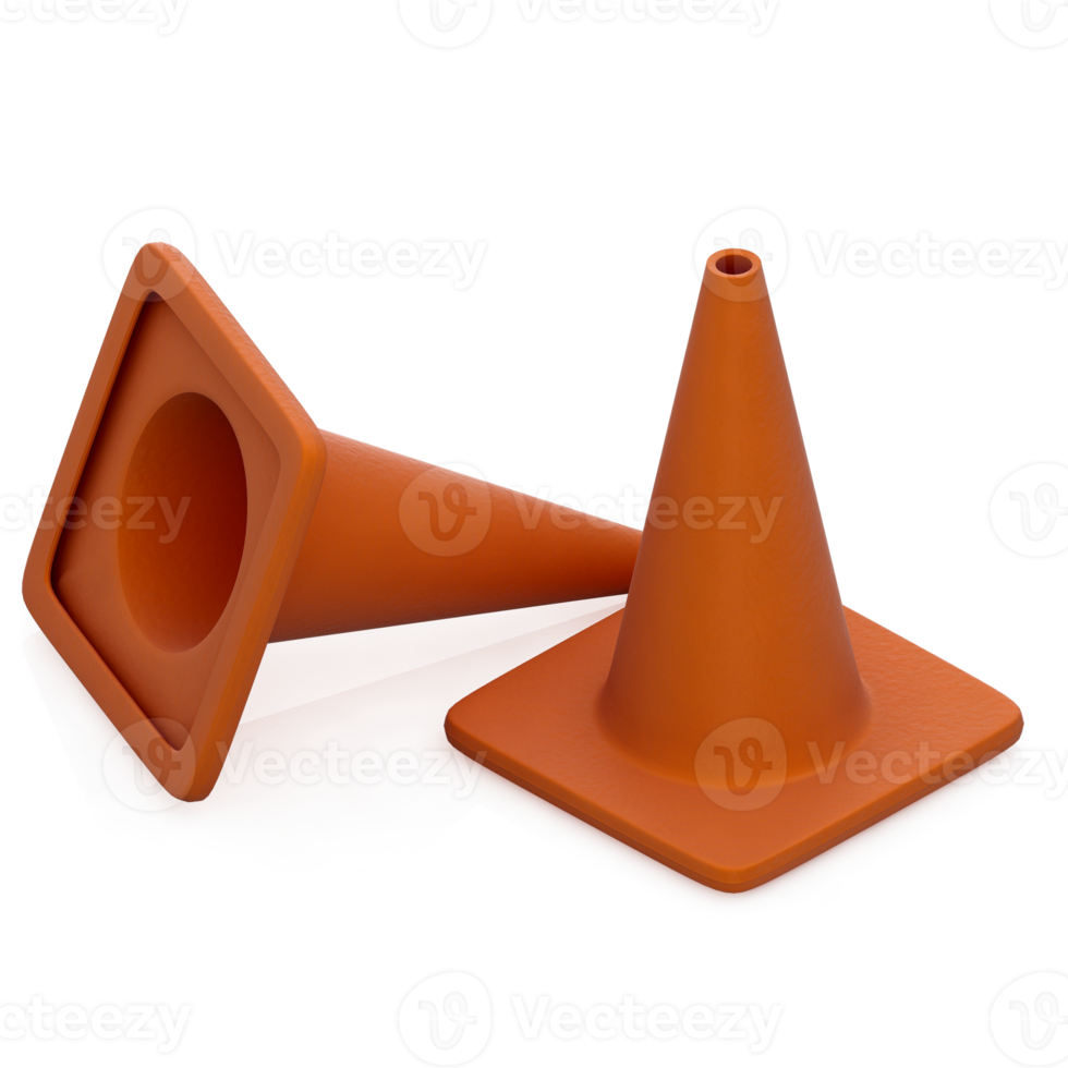 Isometric warning cone 3D render png