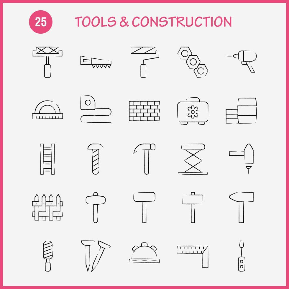 herramientas y construcción paquete de iconos dibujados a mano para diseñadores y desarrolladores iconos de caja caso cog construcción construcción cinta métrica vector de cinta