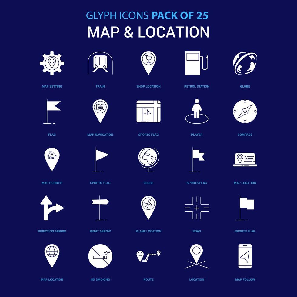 Map and Location White icon over Blue background 25 Icon Pack vector