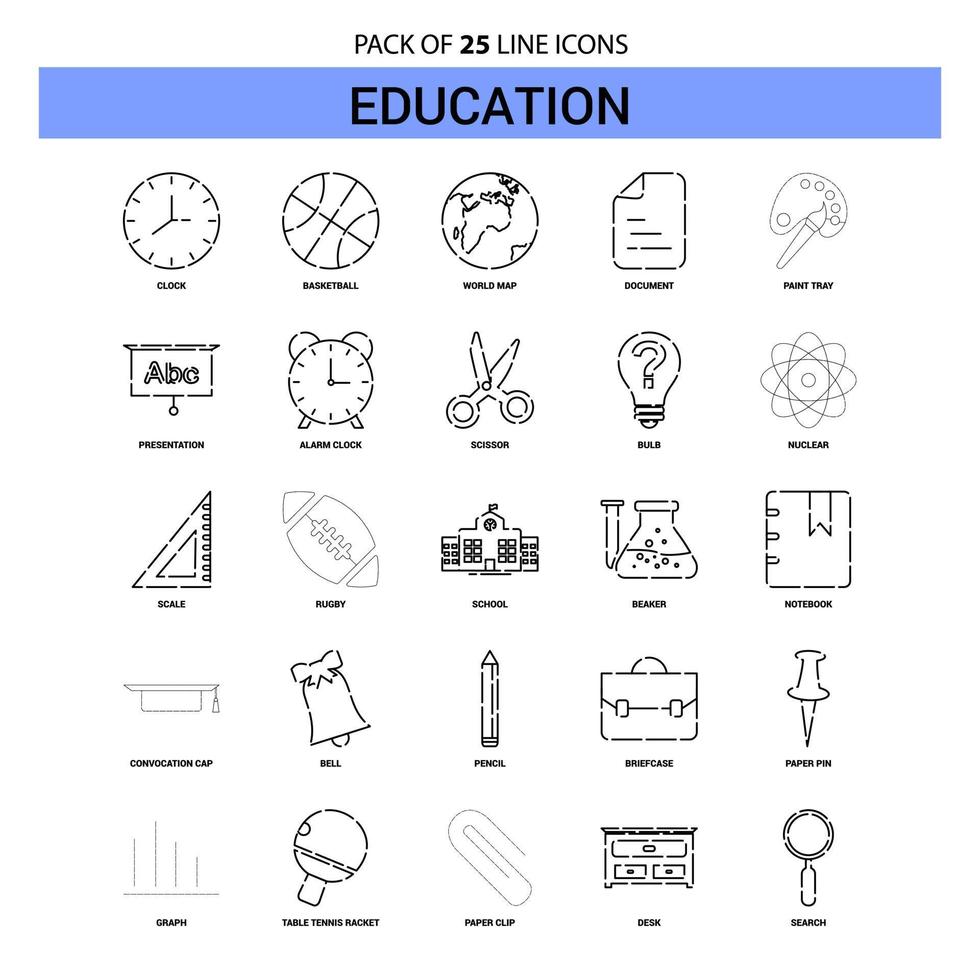 Education Line Icon Set 25 Dashed Outline Style vector
