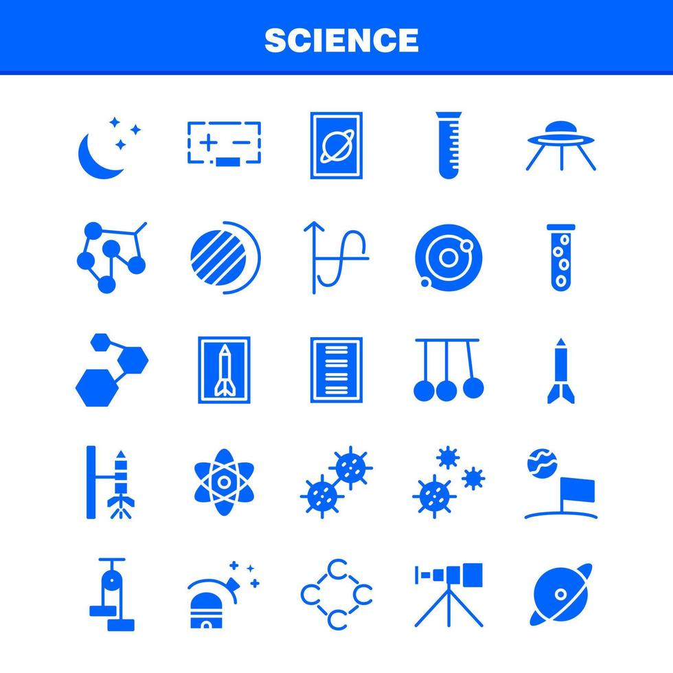 paquete de iconos de glifos sólidos de ciencia para diseñadores y desarrolladores vector