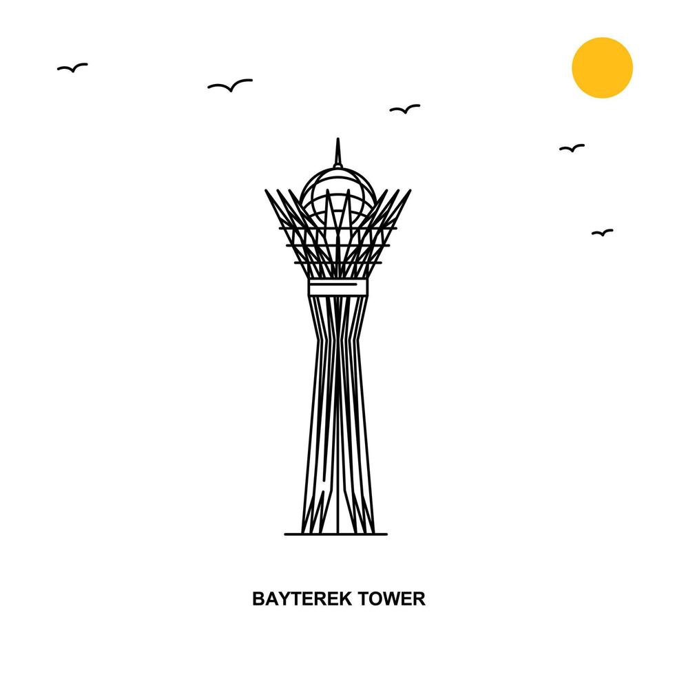 BAYTEREK TOWER Monument World Travel Natural illustration Background in Line Style vector