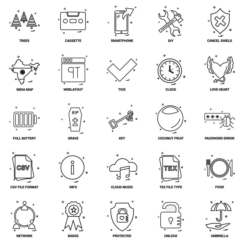 25 conjunto de iconos de línea de mezcla de concepto de negocio vector