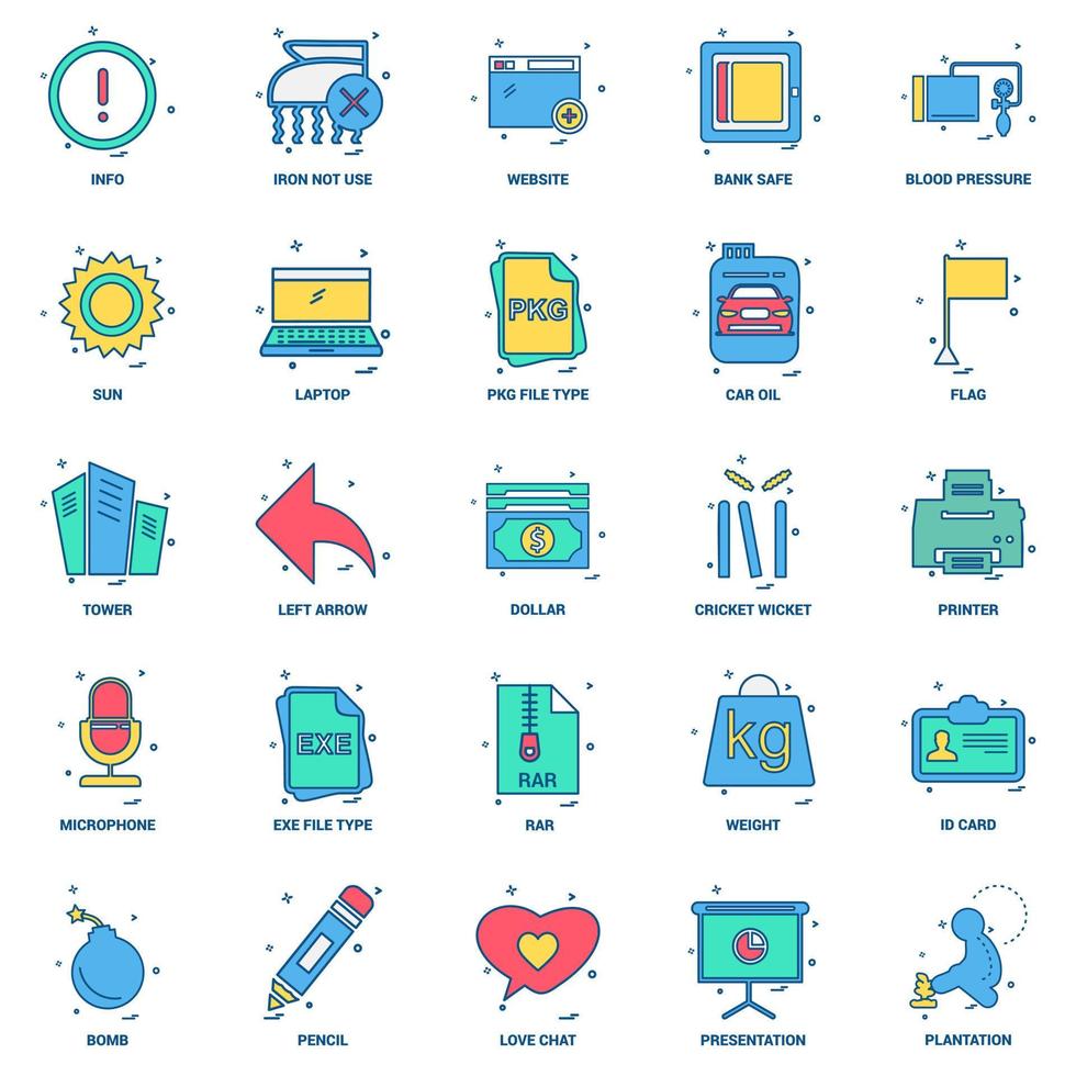 25 conjunto de iconos de color plano de mezcla de concepto de negocio vector