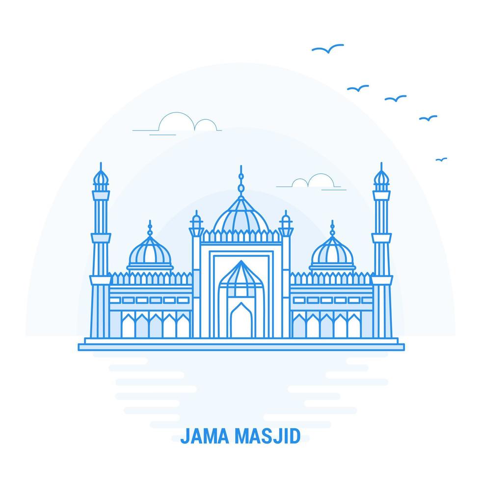 JAMA MASJID Blue Landmark Creative background and Poster Template vector