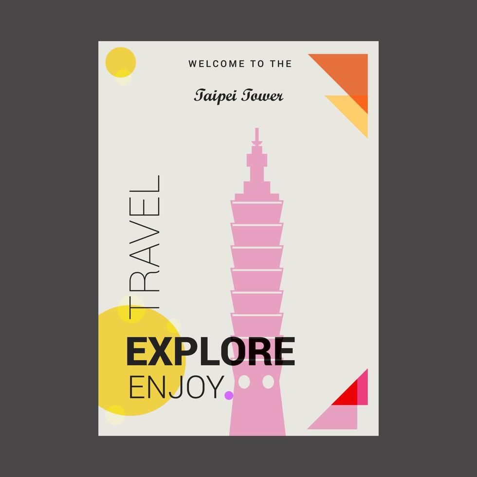Welcome to The Taipei Tower Taiwan Explore Travel Enjoy Poster Template vector