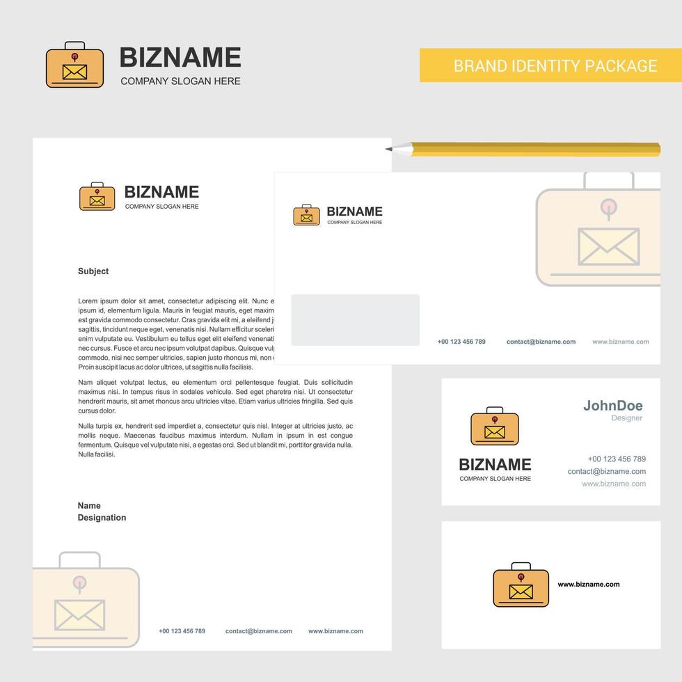 Message briefcase Business Letterhead Envelope and visiting Card Design vector template