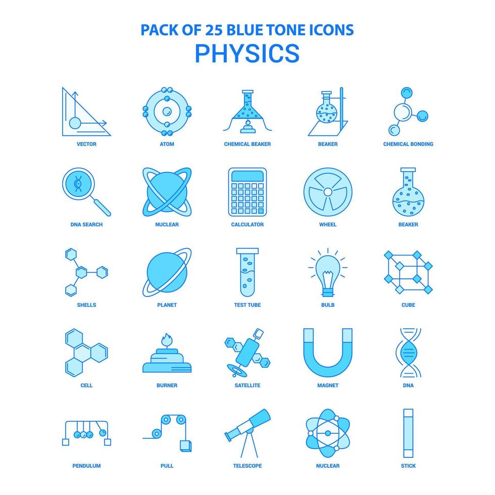 paquete de iconos de tono azul de física 25 conjuntos de iconos vector