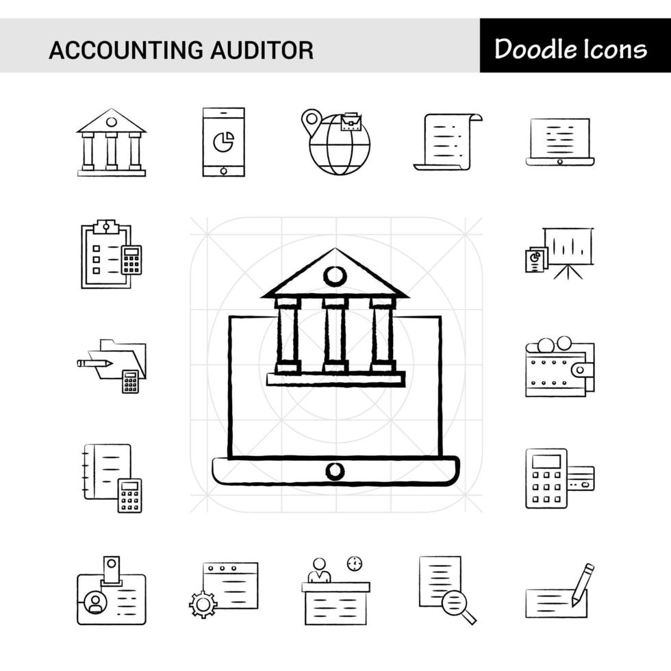 Set of 17 Accounting Auditor handdrawn icon set vector